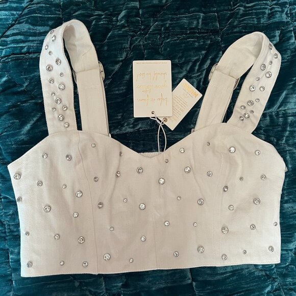 Show Me Your MuMu - Shania Top ~ Rhinestone White Denim L - Picture 2 of 4